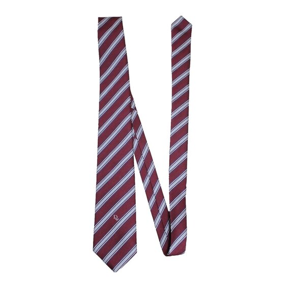 Vtg CHRISTIAN DIOR Diagonal Striped Spell out Dior Tie Maroon Silver Silk Blend - Picture 3 of 7